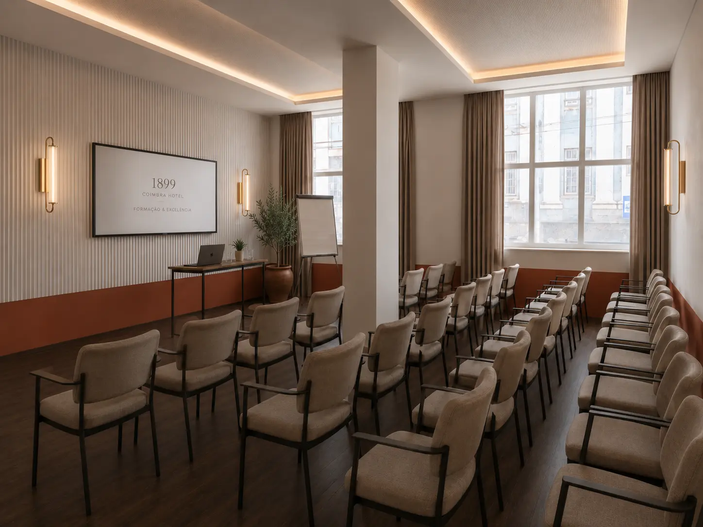 Concept visual of a conference setup at 1899 Coimbra Hotel